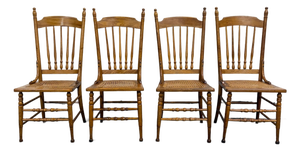Vintage Spindle Back Caned Seat Solid Oak Dining Chairs