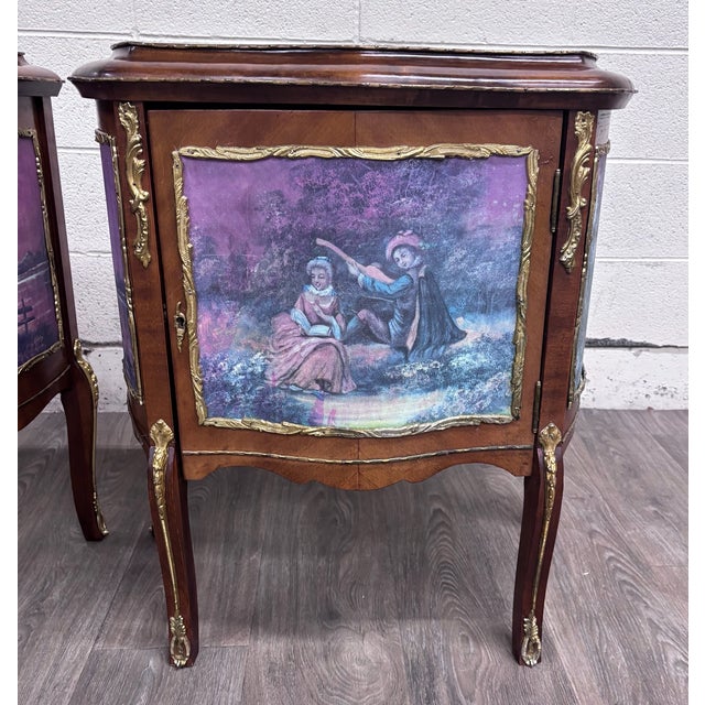 Wood Vintage French Louis XV Style Nightstands Bedside Cabinets - Pair For Sale - Image 7 of 18