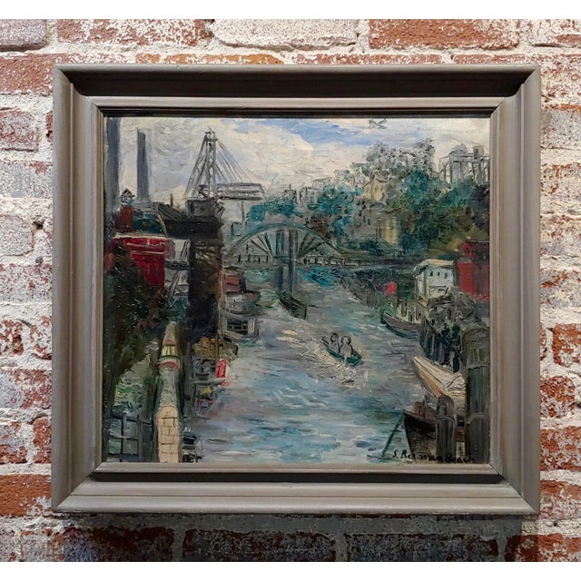 Sara Berman Beach-Navigating Along the Hudson River in New York 1930s-Oil Painting For Sale - Image 10 of 10