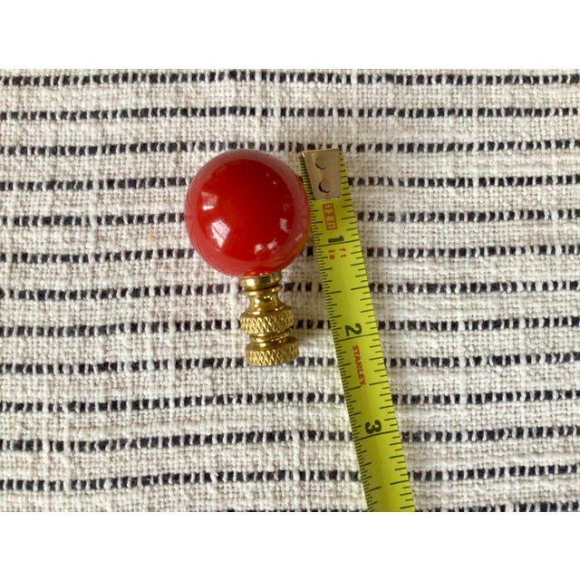 Traditional Vintage Red Lamp Finial With Brass Hardware For Sale - Image 3 of 11