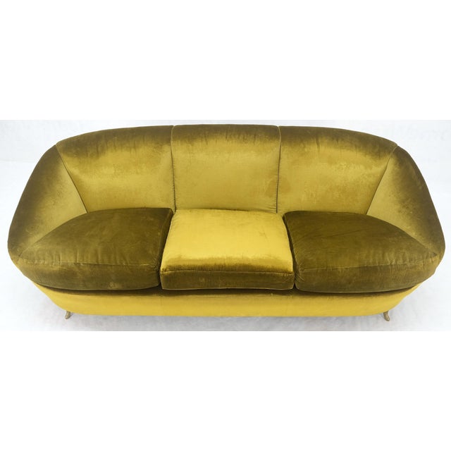 Brass Italian MId Century Modern Gold Velvet Upholstery Cloud Shape Sofa Cast Brass For Sale - Image 8 of 12