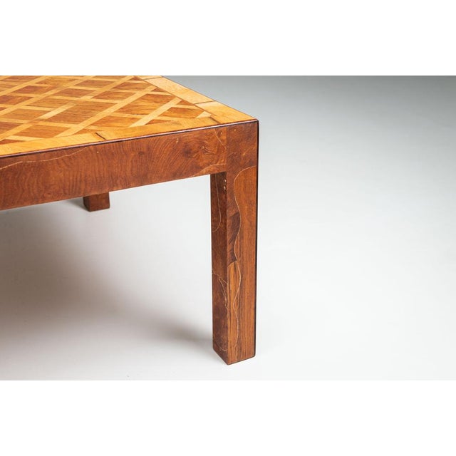 Square Italian Coffee Table with Burl Wood Inlaid Parquetry Top, 1950s For Sale - Image 11 of 15