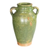 19th Century French Green Glazed Terracotta Olive Jar Urn Vase For Sale