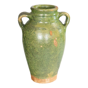 19th Century French Green Glazed Terracotta Olive Jar Urn Vase