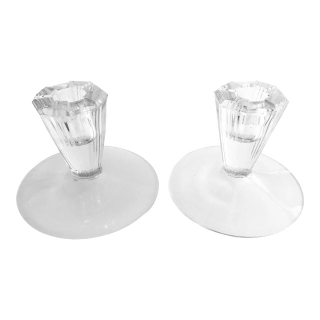 1930s Art Deco Low Crystal Candle Holders - a Pair For Sale
