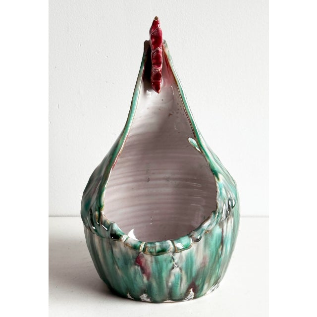 Playful mid century Italian rooster basket brings a bit of rustic charm to any table or shelf. Hand-painted in glossy...