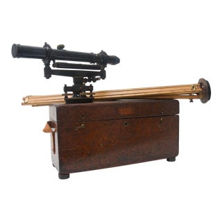 1923 Keuffel & Esser Survey Equipment, Wood Tripod and Carry Case Serial Number 46457 For Sale