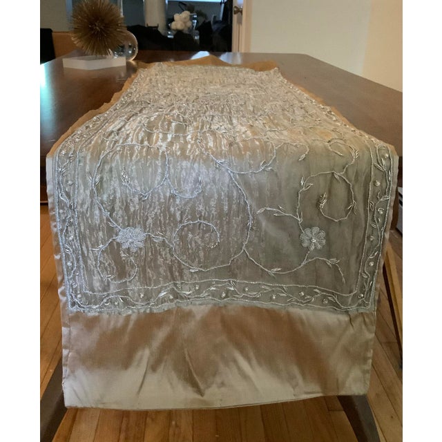 Asian Asian Zardosi Embroidered Silk Decorative Table Runner Throw For Sale - Image 3 of 10
