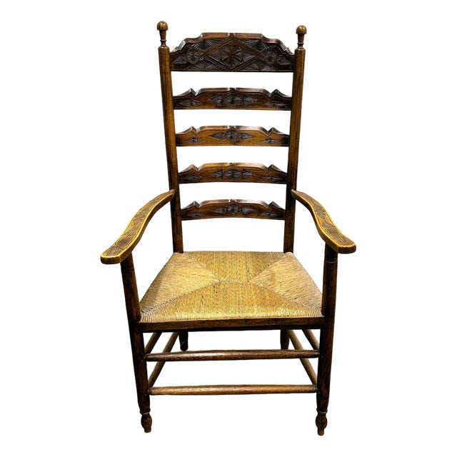 19th Century Handcrafted and Carved Ladder Back Chair, 1840s For Sale