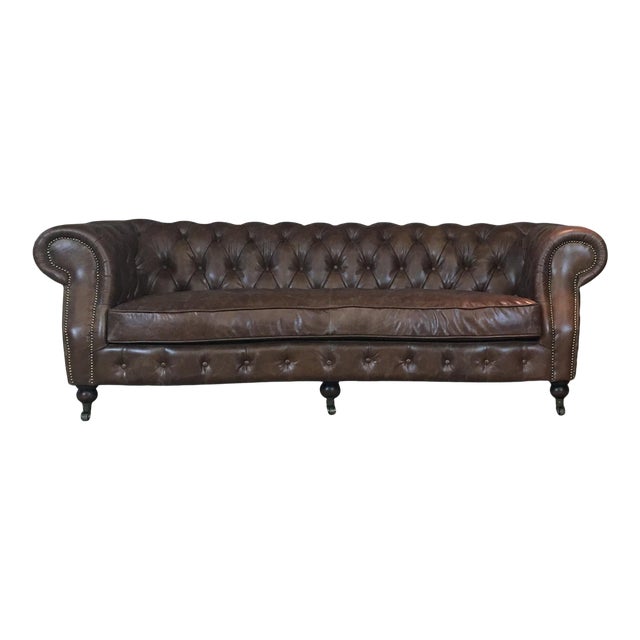 Chesterfield Brown Leather Sofa For Sale