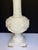 1940s Antique Italian Carved Alabaster Table Lamp With Rose Relief Decoration & Pleated Silk Shade For Sale - Image 5 of 12
