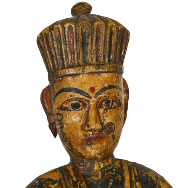 Early 20th Century Antique Indonesian Hand-Carved and Hand-Painted Temple Statue For Sale - Image 4 of 10