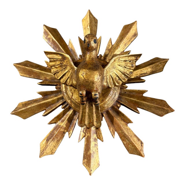 European Wooden Dove Sunburst the Holy Spirit 9.25" Diameter For Sale
