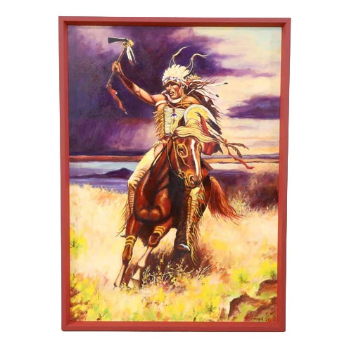 Reinhold, Indian Warrior on Horse, 2000s, Oil on Canvas For Sale