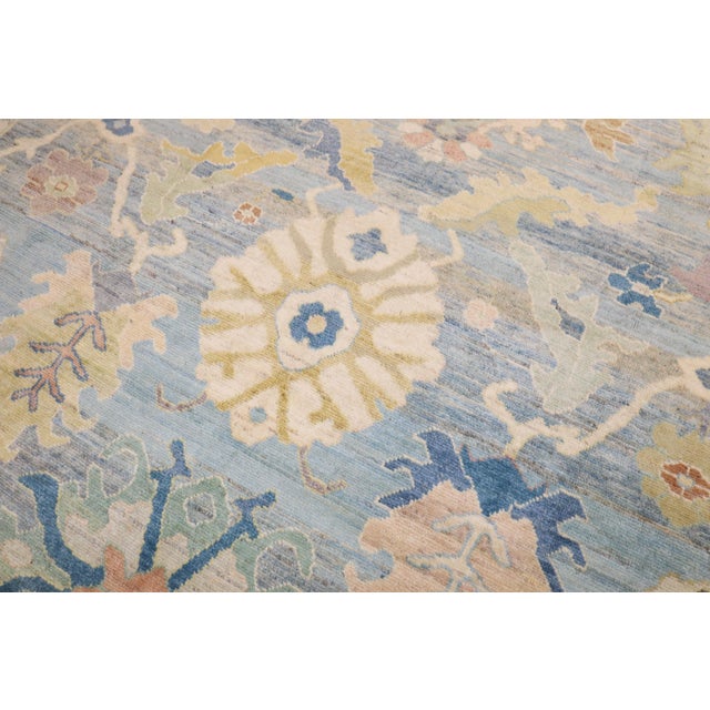 Vintage Zabihi Collection Inspired Blue Large Turkish Oushak Carpet - 12' x 16'2" For Sale - Image 12 of 12