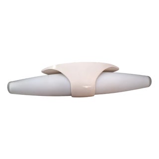 Flat Vintage Wall Lamp with a Cream-Colored Plastic Housing and Two Matt White Glass Shades by Bo Niko, 1970s For Sale