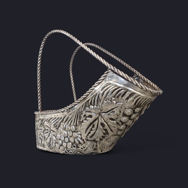 Silver Vintage Silver Repousse French Style Wine Bottle Holder Carrier For Sale - Image 8 of 16