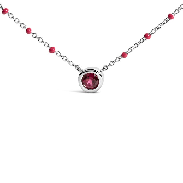 Contemporary Sterling Silver Rhodolite Enamel Bead Chain Necklace 18 Inch For Sale - Image 3 of 4