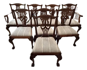 Set of 8 Antique Chippendale Chairs With Fortuny Upholstery