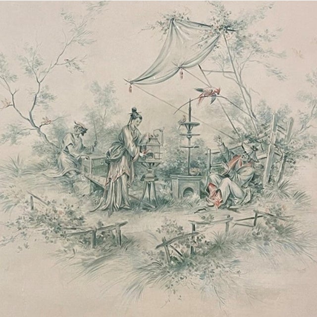 Chinoiserie 19th Century French Chinoiserie Hand-Painted Panel on Canvas For Sale - Image 3 of 15