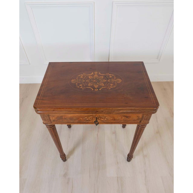 19th Century Charles X 1820 maple and mahogany inlaid game table For Sale - Image 5 of 10