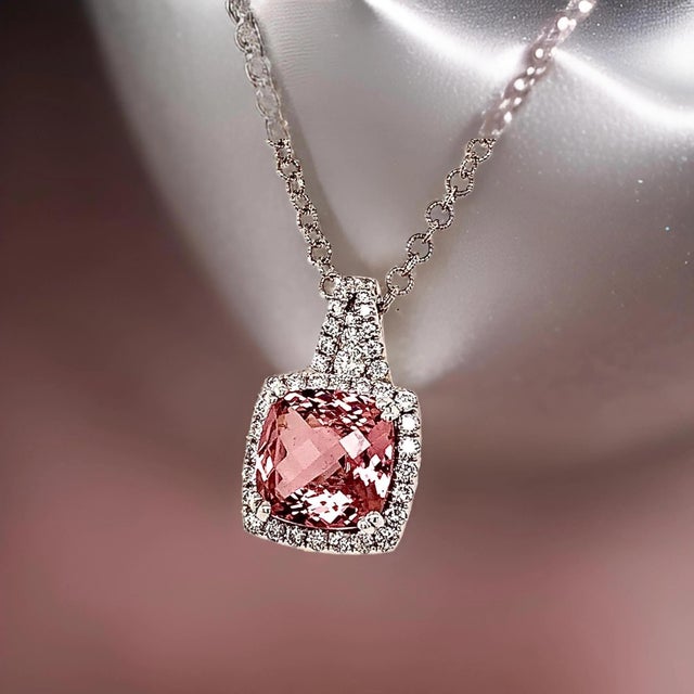 Diamond Rubellite Tourmaline Necklace 5.47 TCW 18k Gold Certified For Sale - Image 18 of 18