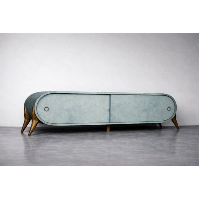 Mid-Century Modern Italian Turquoise Streamline Sideboard in Birch, 1960s For Sale - Image 14 of 18