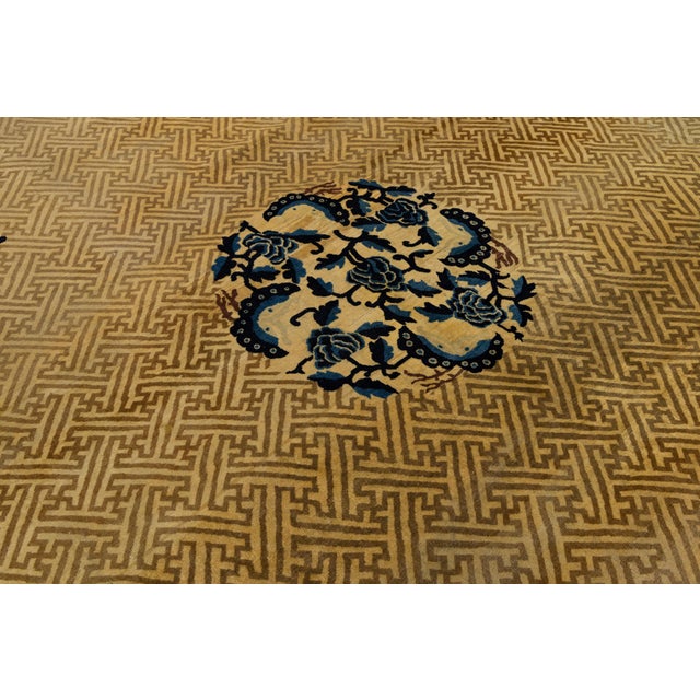 Antique Chinese Imperial-Style Dragon & Fretwork Wool Rug With Indigo Accents For Sale - Image 11 of 12