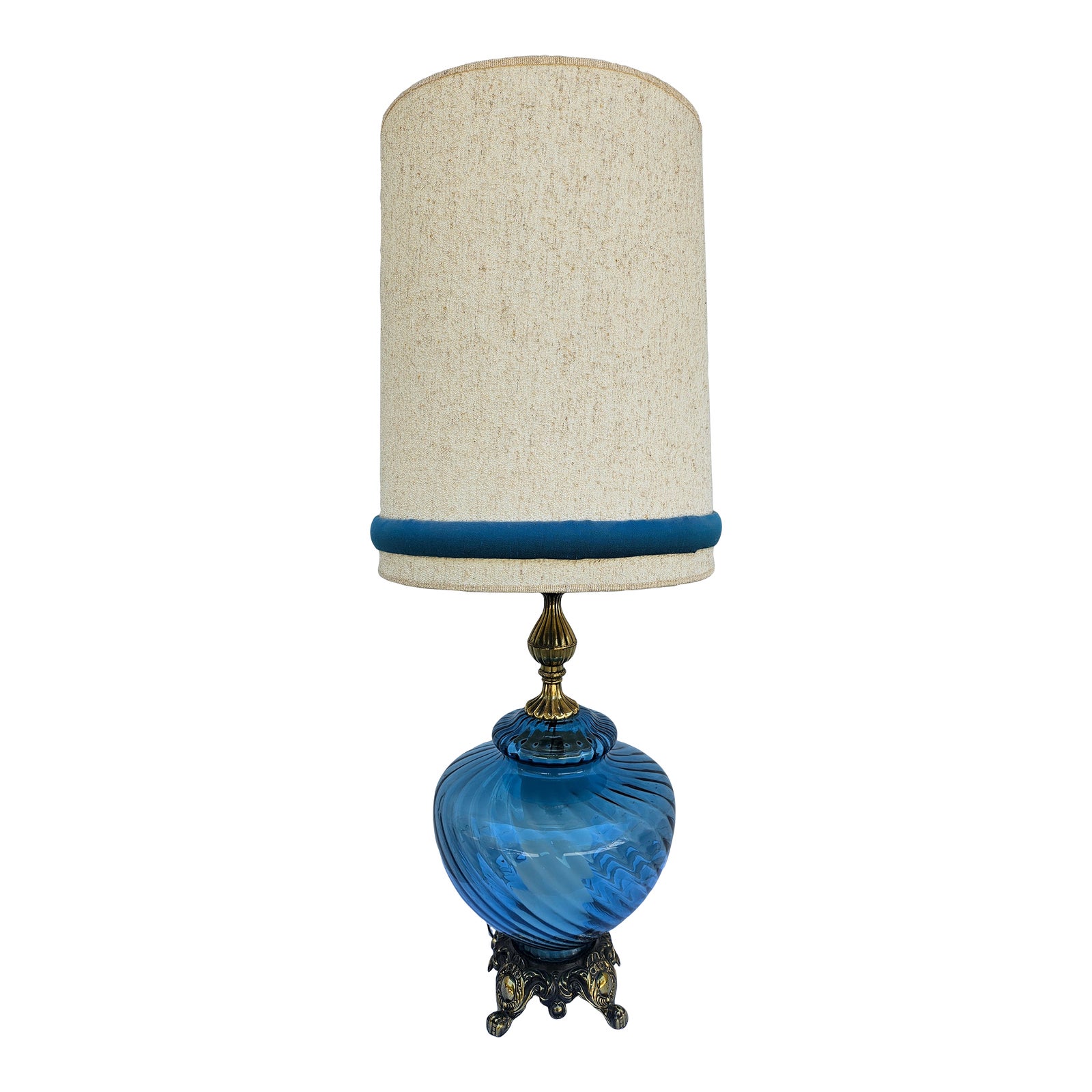 Mid Century Modern Blue Glass Oversized Table Lamp | Chairish