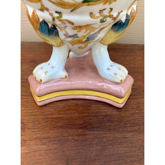 Neoclassical Painted Faience Putti Vase on Paw Feet For Sale - Image 11 of 13
