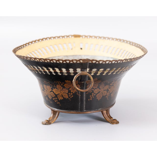 Early 20th Century Antique French Black and Gilt Tole Jardiniere Cachepot For Sale - Image 5 of 10
