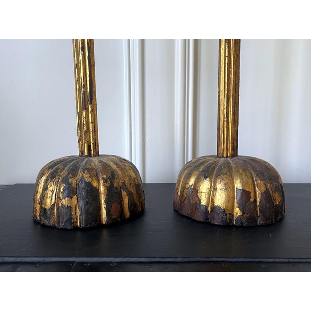 Pair of Large Japanese Carved Wood Temple Candleholders Edo Period For Sale - Image 17 of 18