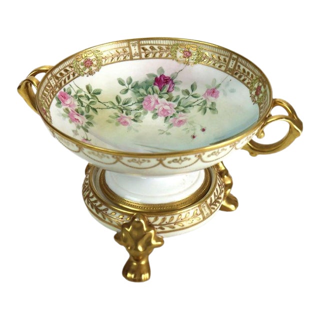Antique Nippon Hand Painted, Enameled & Gilt Porcelain Centerpiece Bowl C1890 For Sale
