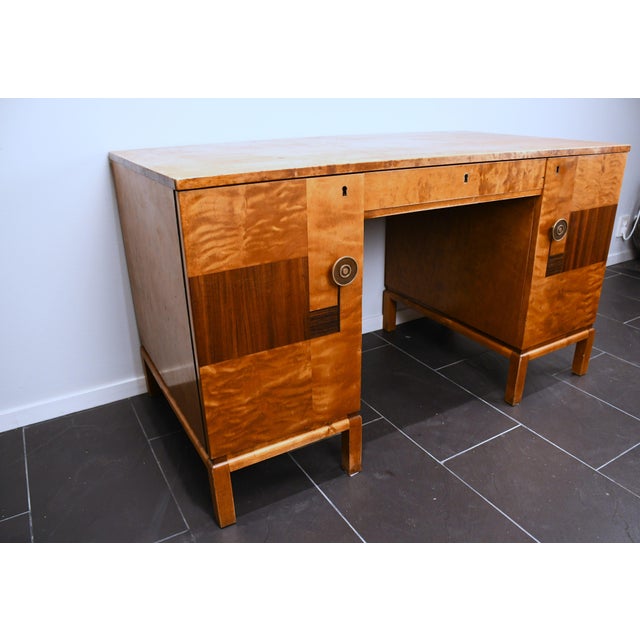 Swedish Grace Flamed Birch and Macassar Desk from Svenska Möbelfabrikerna SMF, Early 1920s For Sale - Image 4 of 10