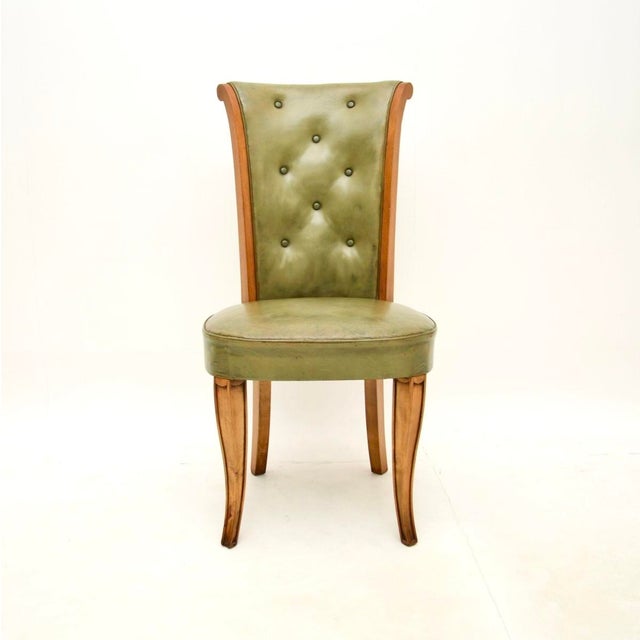 Art Deco Leather and Walnut Dining Chairs attributed to Hille, 1930s, Set of 8 For Sale - Image 9 of 15