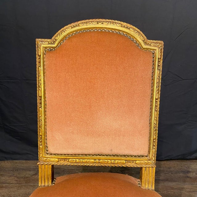Orange 19th Century Giltwood and Mohair Side Chairs From Salon Set -a Pair For Sale - Image 8 of 12