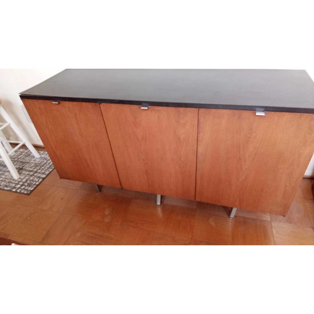 Wood 1960s Mid-Century Modern Walnut Veneer Credenza Sideboard With Black Laminate Top For Sale - Image 7 of 10