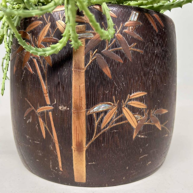 Antique Kiri Maki-E Hibachi in Bamboo, Japan, 1890s For Sale - Image 4 of 16