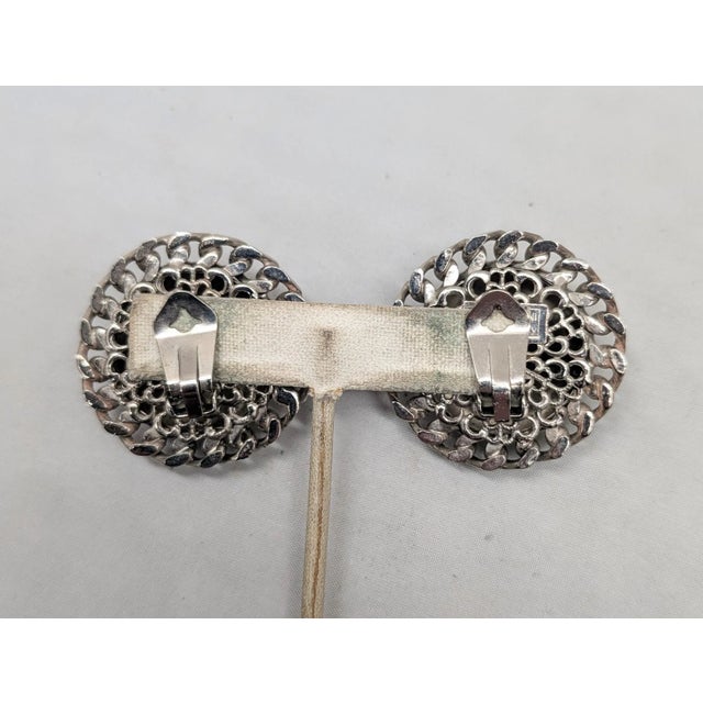 1970s Vintage Signed Ugo Correani Italy Modernist Faux-Onyx Cabochon Clip Earrings - 2 Pieces For Sale - Image 5 of 7