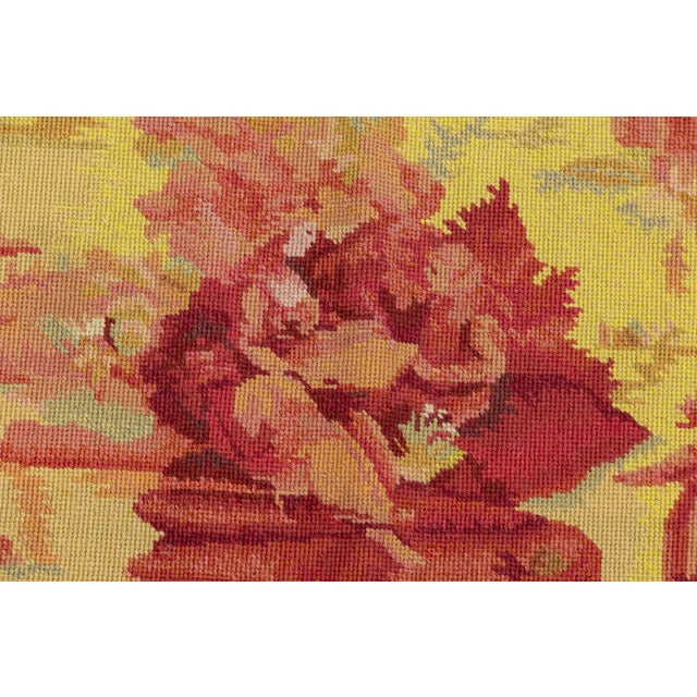 Vintage French Style Needlepoint Yellow Wool Rug With Chinoiserie Toile Border For Sale - Image 12 of 13