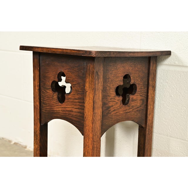Wood Stickley Brothers Style Antique Mission Oak Arts & Crafts Cutout Tabouret Side Table, Circa 1905 For Sale - Image 7 of 10