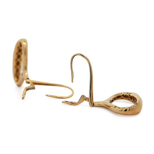 14k Gold Wide Open Oval Drop Diamond Wire Clip Earring - Made in Italy, Pair For Sale - Image 10 of 10