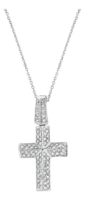 Diamond Cross Pendant 1.50cttw 14k White Gold 16"