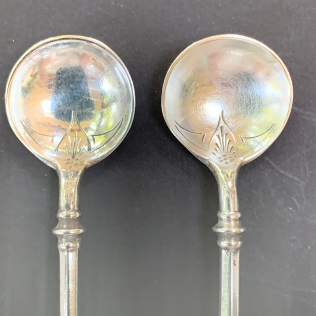 Metal Antique Pair of Ball End Silver Salt Spoons by George Sharp For Sale - Image 7 of 9