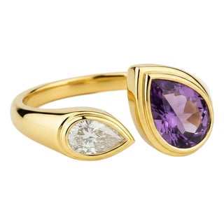 Toi Et Moi Gemstone Ring: Amethyst and Moissanite, Size 7.5 For Sale