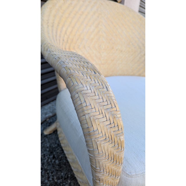 Contemporary Late 20th Century Cream Woven Leather Arm Chair With Linen Cushion by Preview For Sale - Image 3 of 9