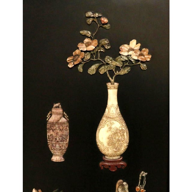 Chinese Lacquered Wood Folding Floor Screen with Gemstone Inlays For Sale - Image 16 of 18