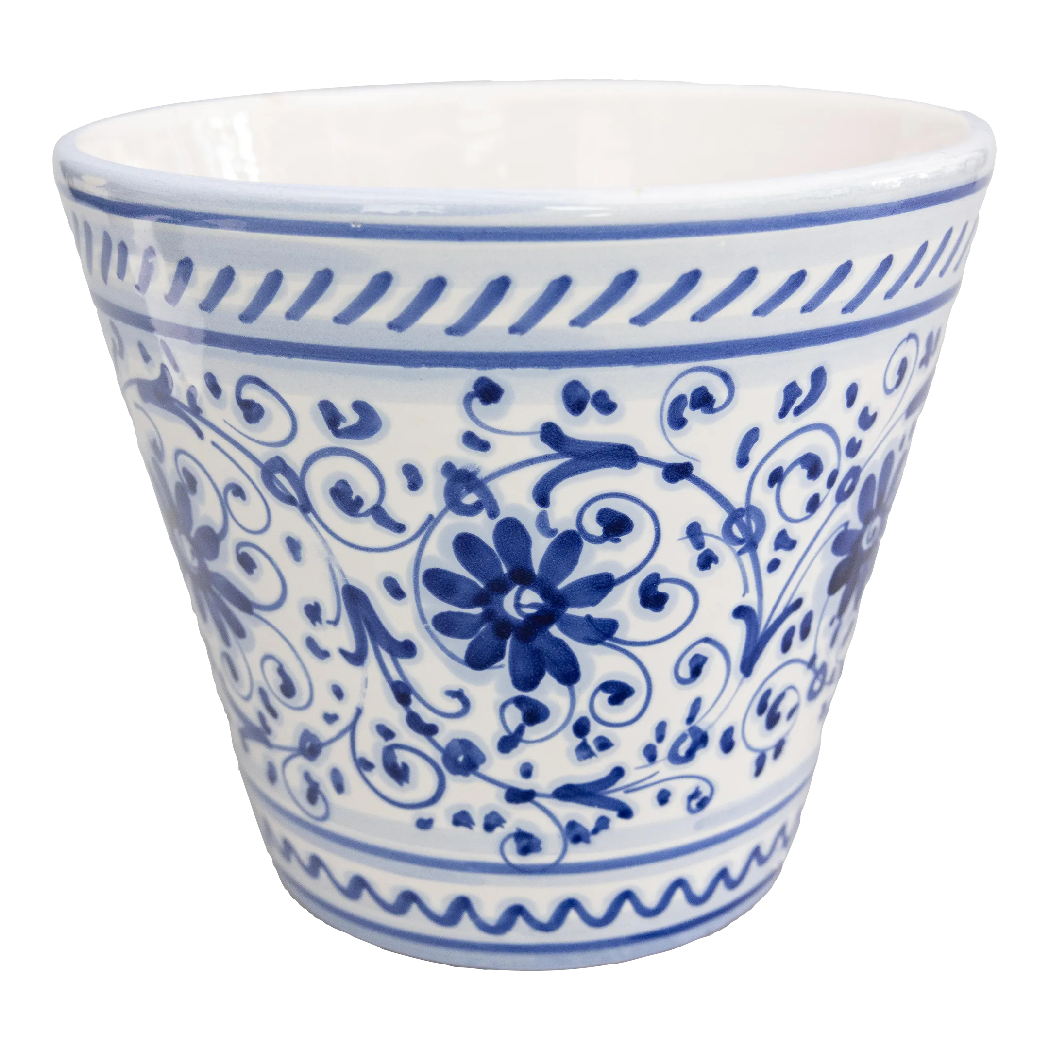 Vintage Italian Blue & White Floral Ceramic Planter Jardiniere Cachepot |  Chairish