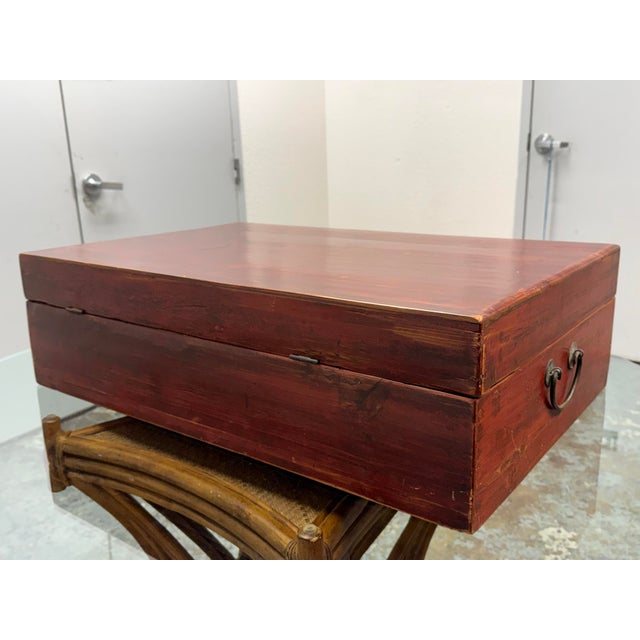 Chinoiserie Red Lacquered Wood Storage Chest, Vintage For Sale In San Francisco - Image 6 of 12