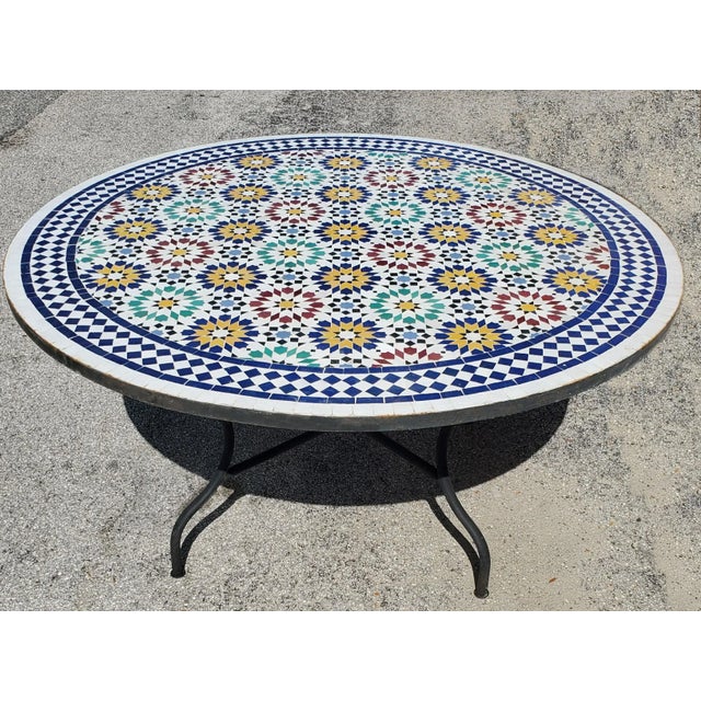 60" Moroccan Multi-Color Beldia Mosaic Table For Sale In Orlando - Image 6 of 7